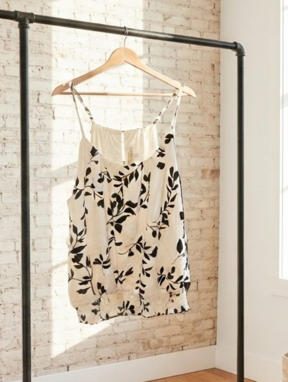 nine britton Cream and Black Floral Spaghetti Strap Camisole